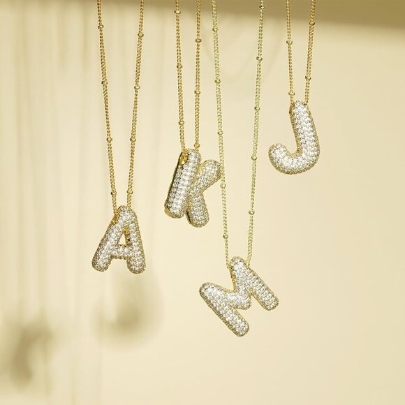Bubble Gold Letter Pendant Necklace - Personalized Jewelry for Meaningful Gifts - Picture 3 of 7